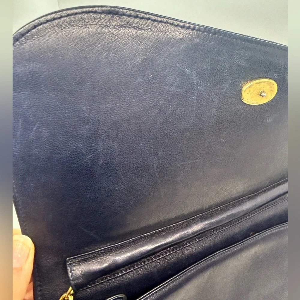 CHANEL Vintage Coco Mark Chain Navy Blue Lambskin Gold Chain Bag